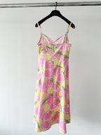 Moschino Lemon Print Amalfi Pink V-Neck Spaghetti Strap Dress