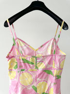Moschino Lemon Print Amalfi Pink V-Neck Spaghetti Strap Dress