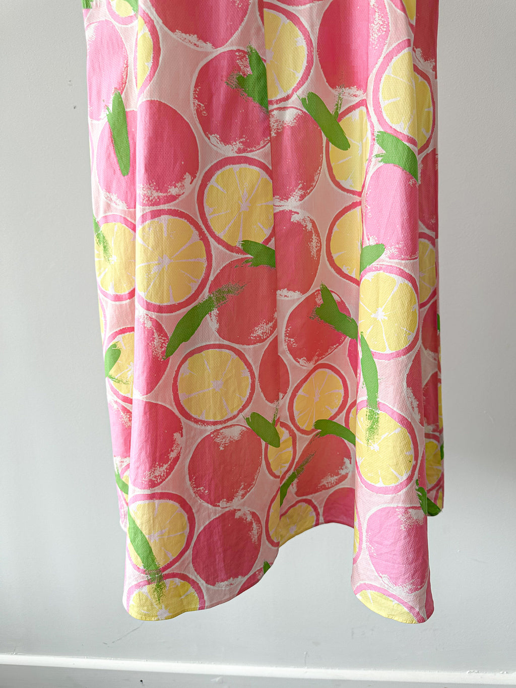 Moschino Lemon Print Amalfi Pink V-Neck Spaghetti Strap Dress