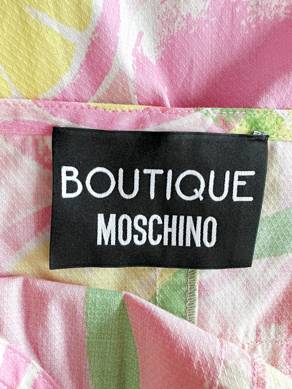 Moschino Lemon Print Amalfi Pink V-Neck Spaghetti Strap Dress