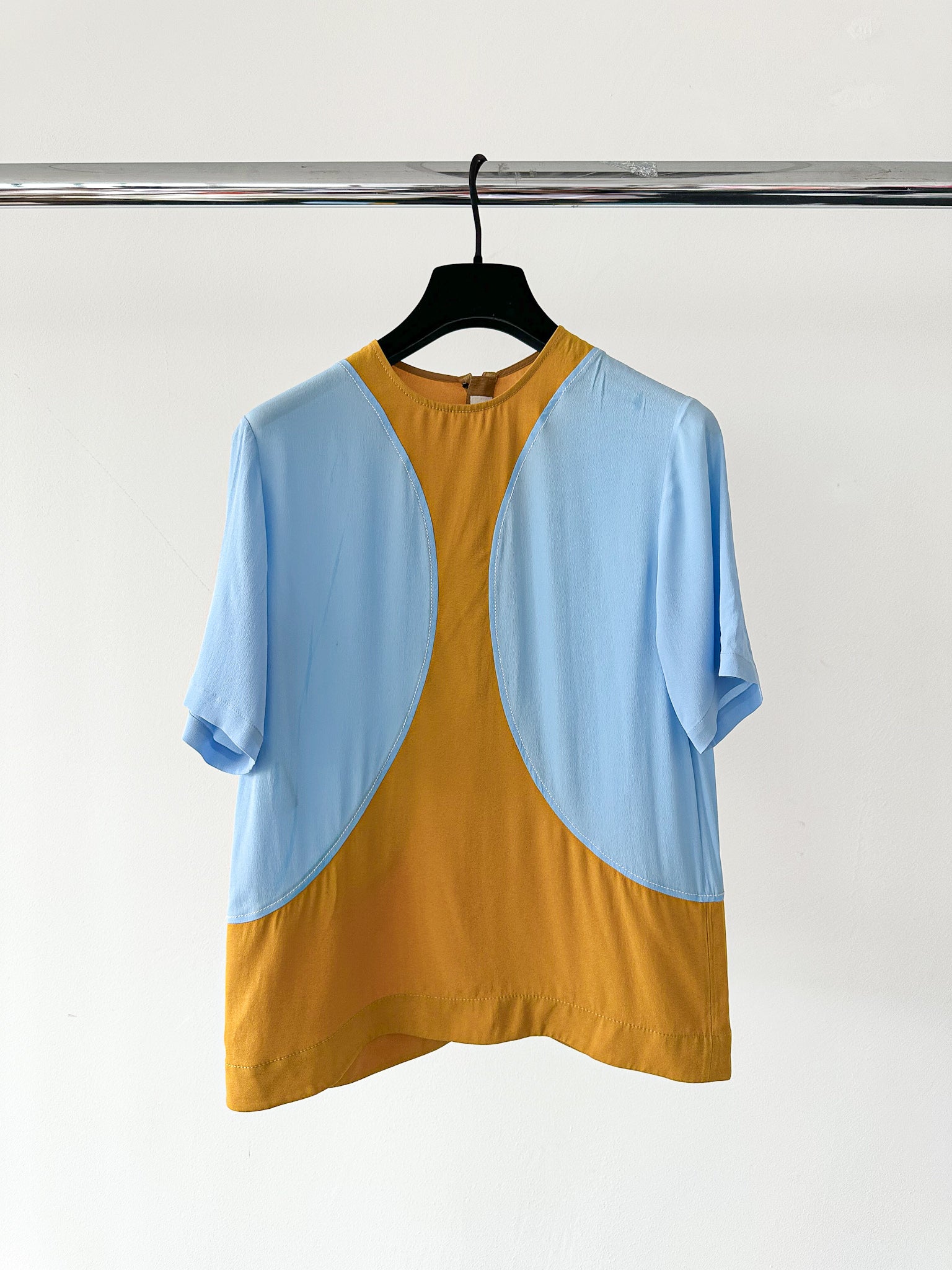 Marni Blue Mustard Yellow Colourblock Short Sleeve Top