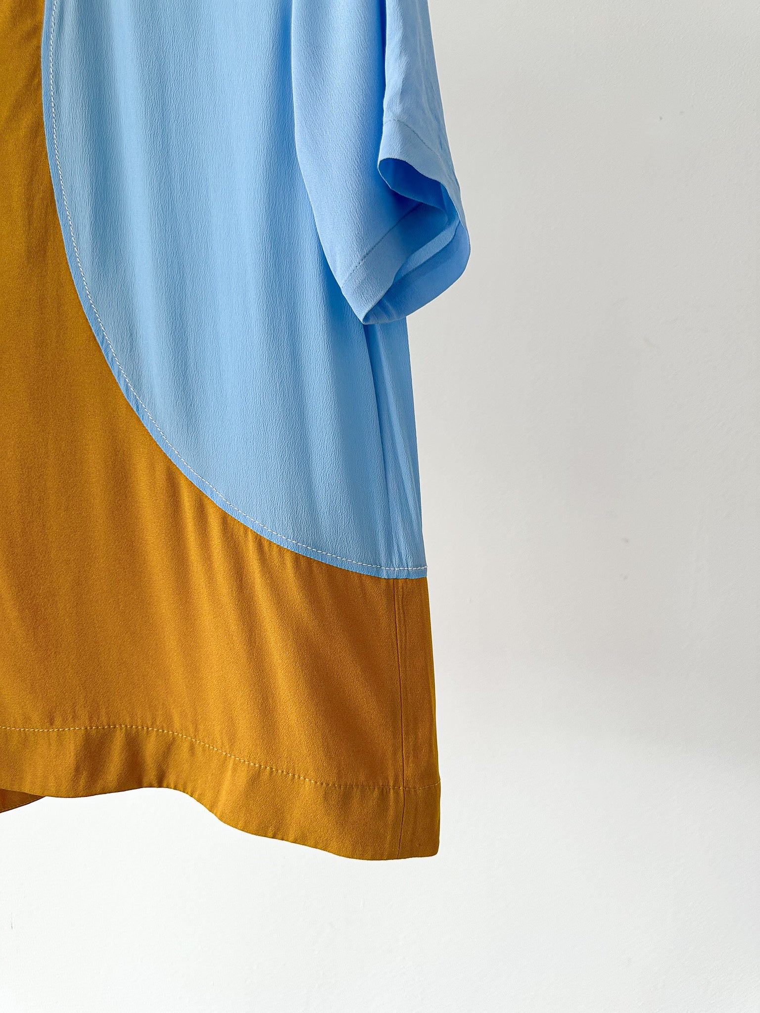 Marni Blue Mustard Yellow Colourblock Short Sleeve Top