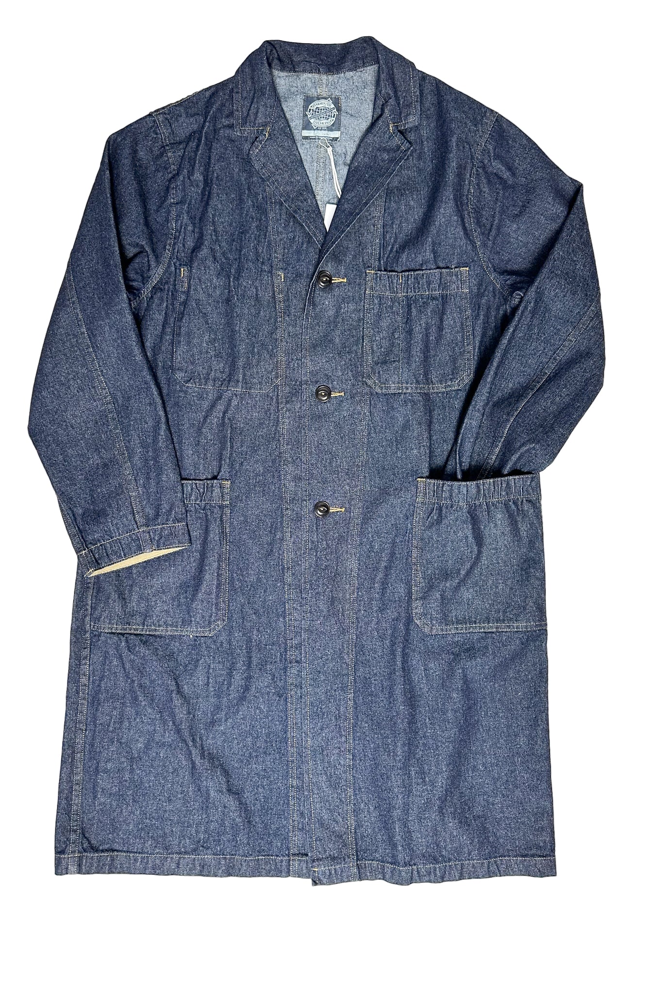 Yarmouth Oilskins Long Warehouse Shopkeeper Coat In Blue Denim