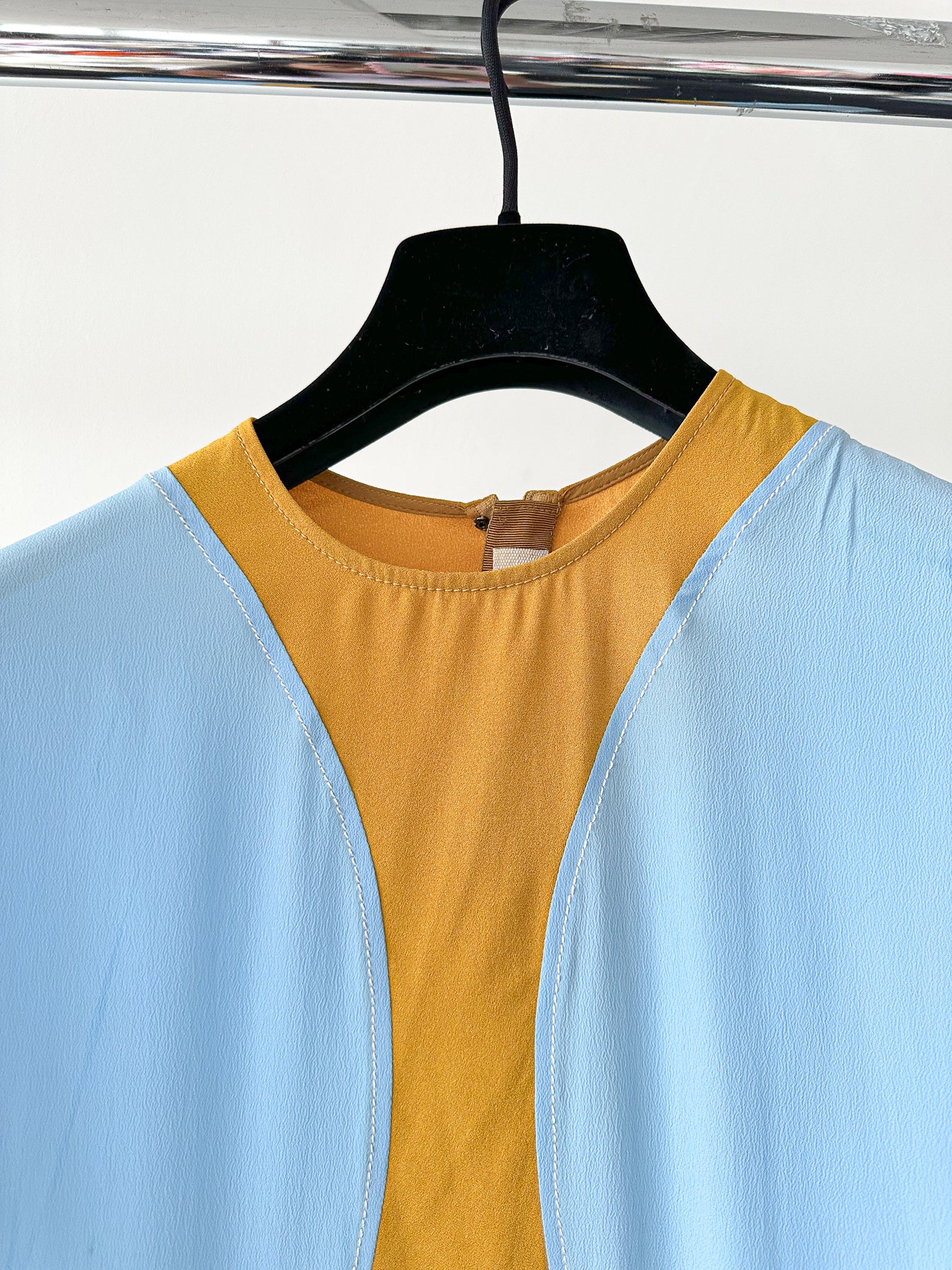 Marni Blue Mustard Yellow Colourblock Short Sleeve Top