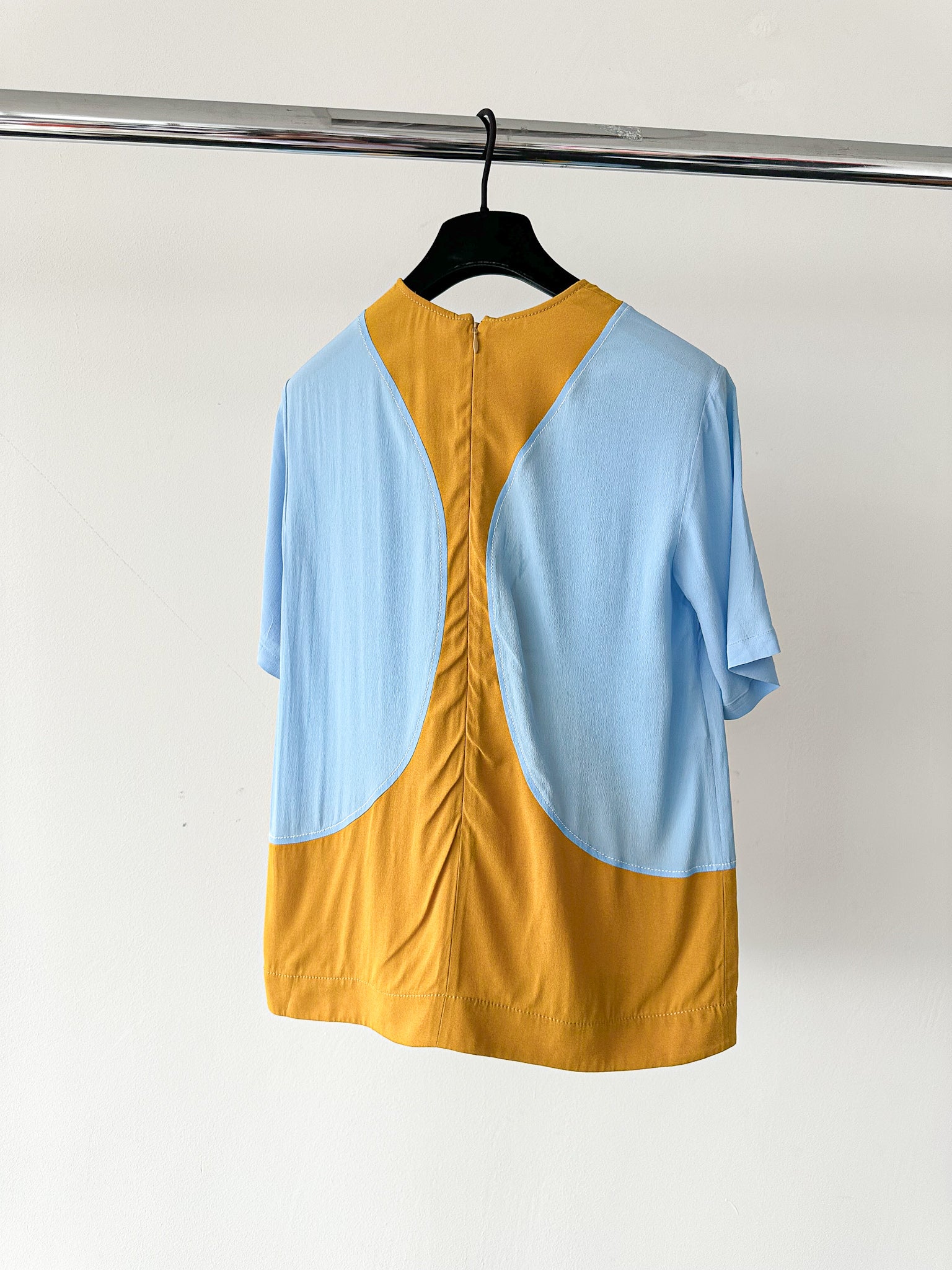 Marni Blue Mustard Yellow Colourblock Short Sleeve Top