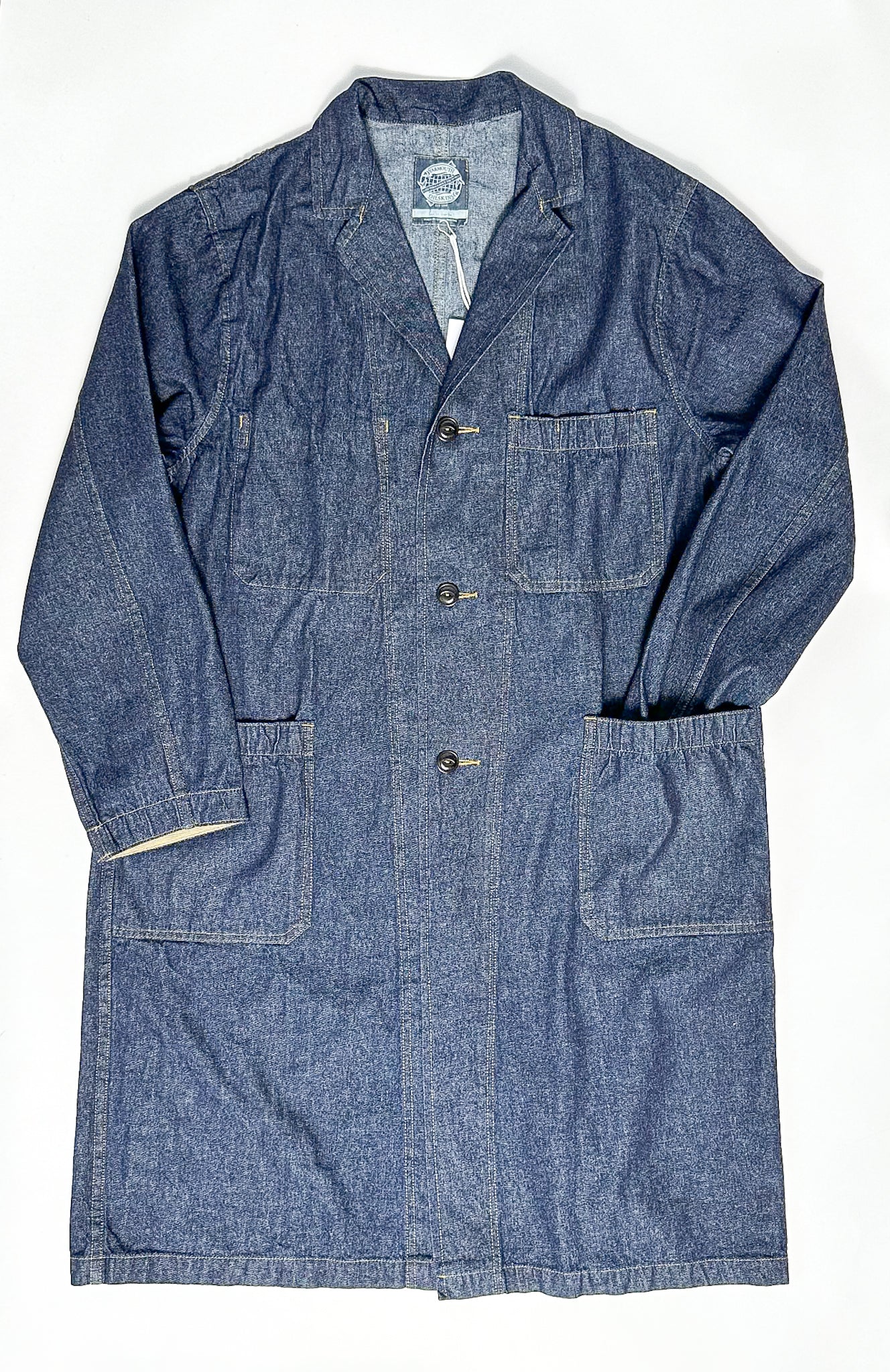 Yarmouth Oilskins Long Warehouse Shopkeeper Coat In Blue Denim
