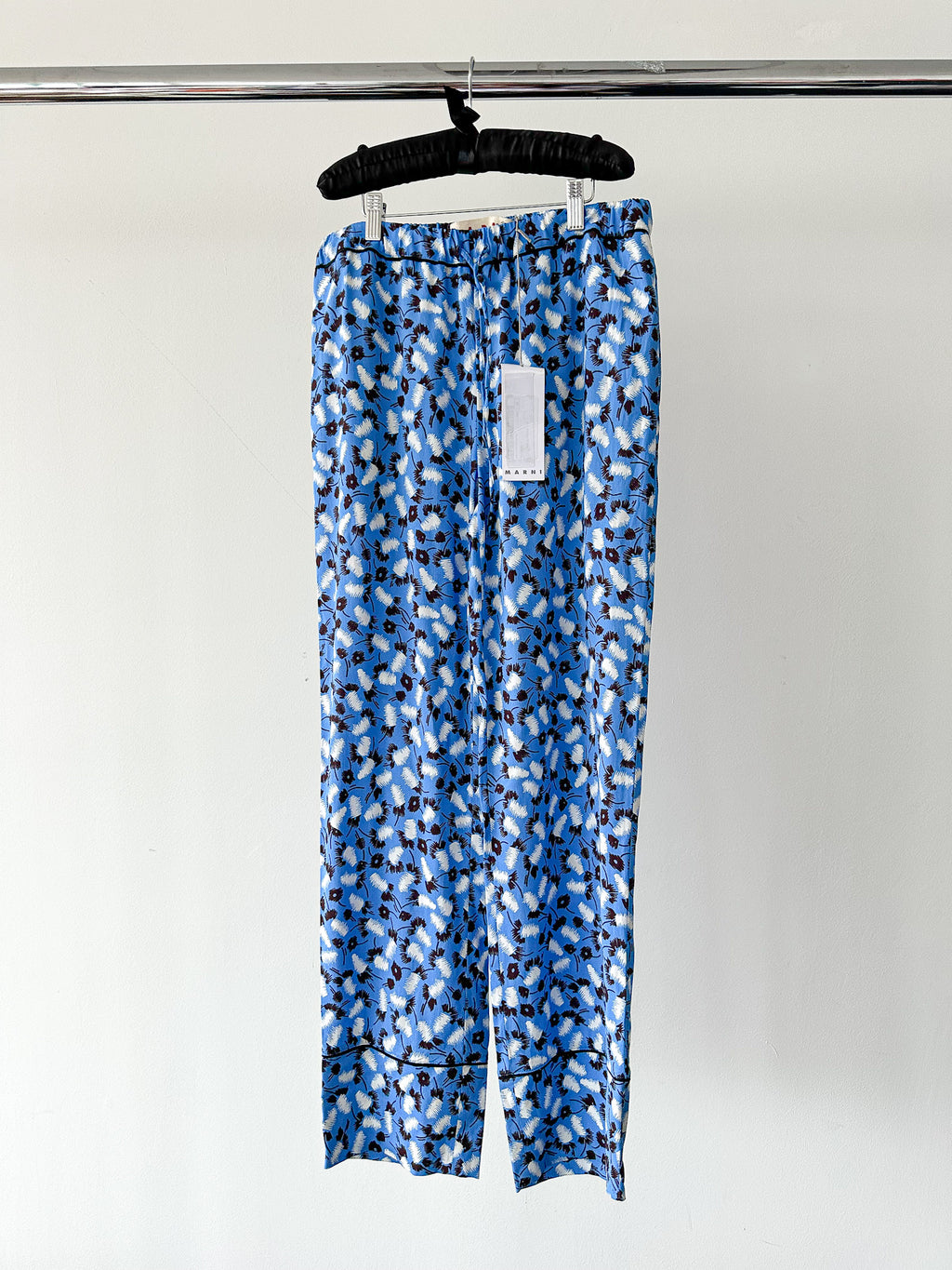 Marni Blue Ditsy Floral Drawstring Waist Pants Trousers