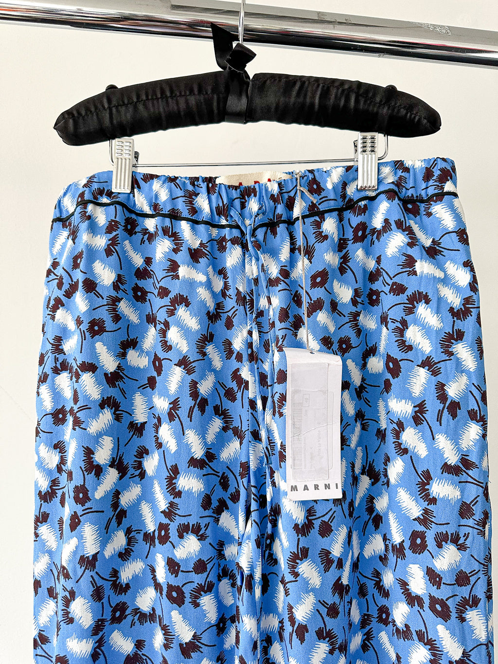 Marni Blue Ditsy Floral Drawstring Waist Pants Trousers