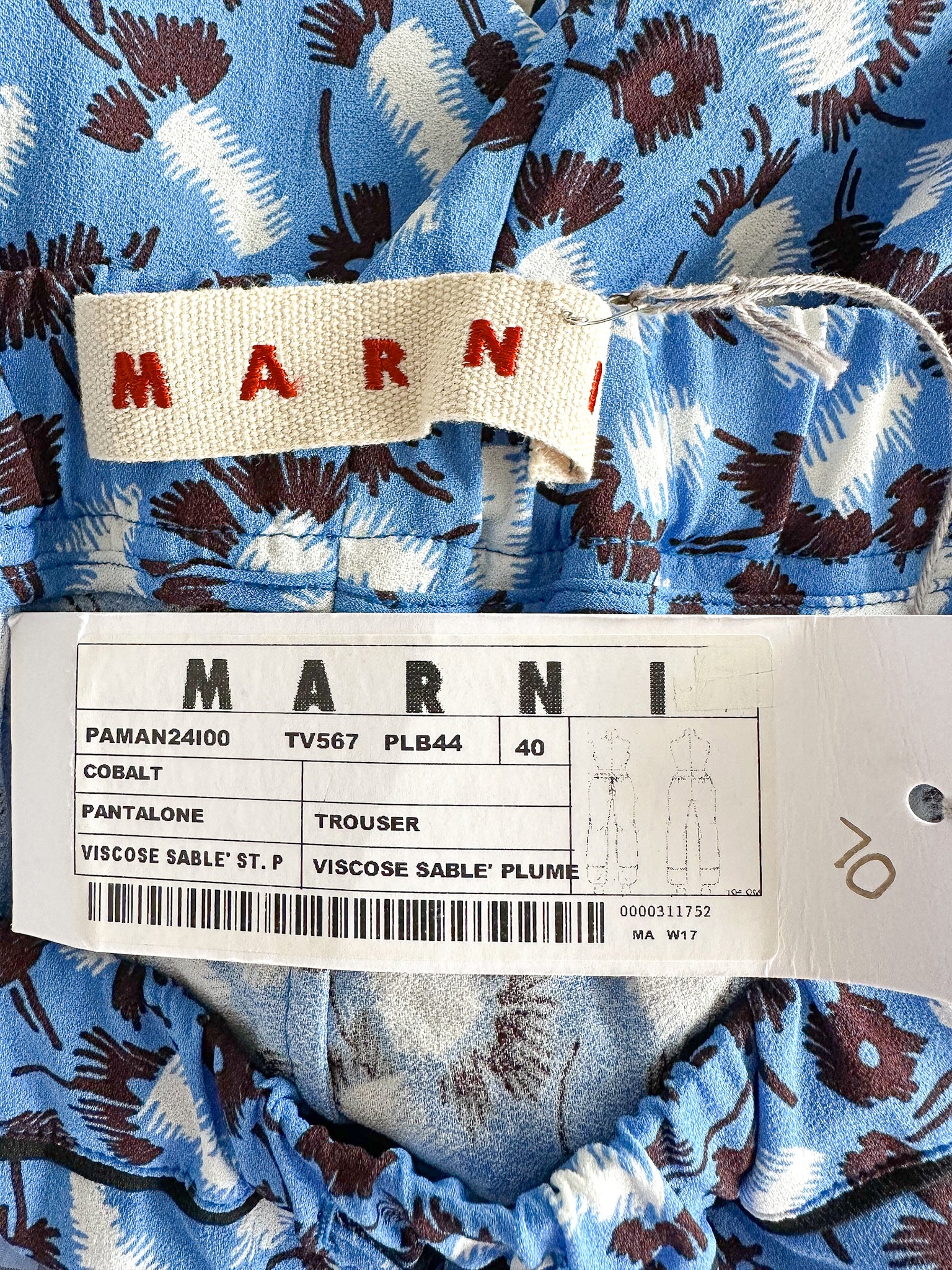 Marni Blue Ditsy Floral Drawstring Waist Pants Trousers