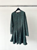 Marni Floral Green Black Embroidered Zipper Back Pleat Hem Dress