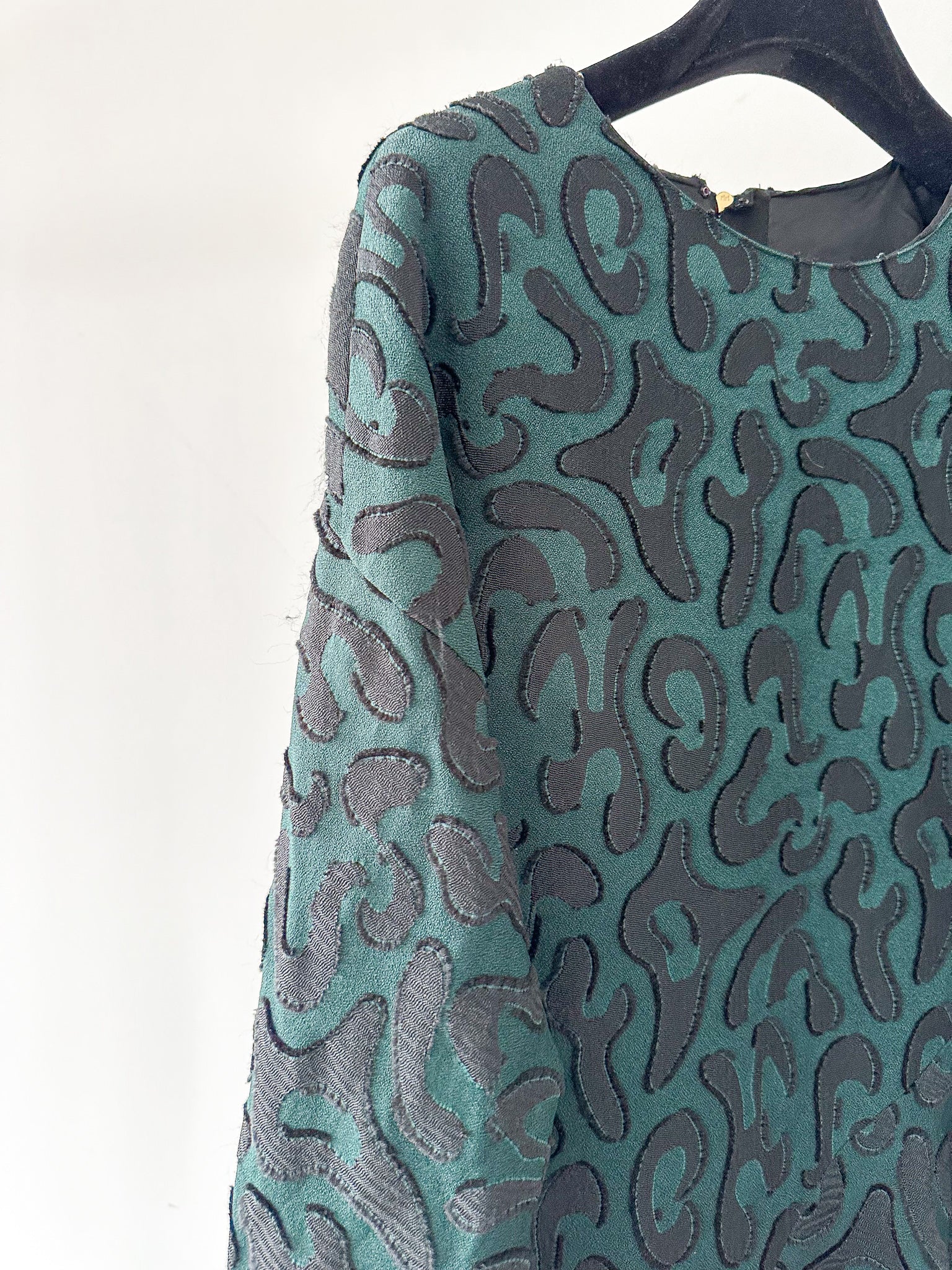 Marni Floral Green Black Embroidered Zipper Back Pleat Hem Dress