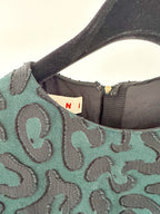 Marni Floral Green Black Embroidered Zipper Back Pleat Hem Dress