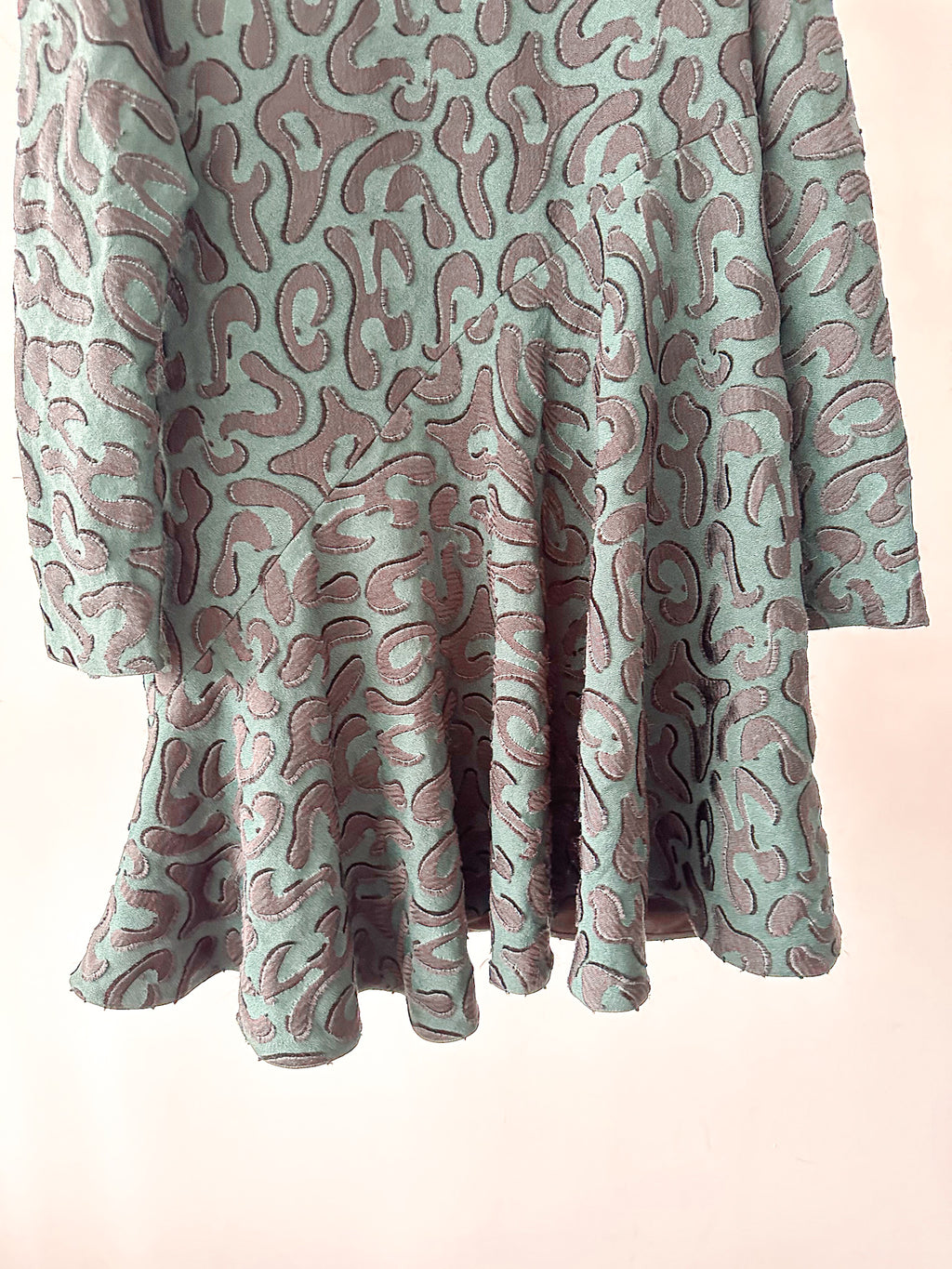 Marni Floral Green Black Embroidered Zipper Back Pleat Hem Dress