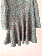 Marni Floral Green Black Embroidered Zipper Back Pleat Hem Dress