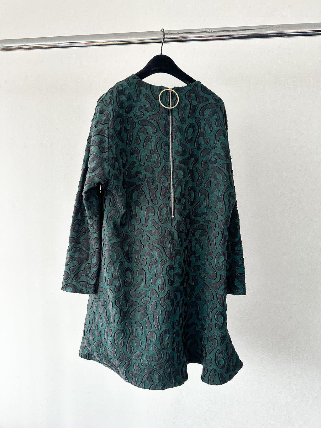 Marni Floral Green Black Embroidered Zipper Back Pleat Hem Dress