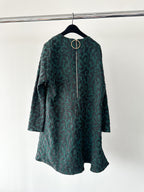 Marni Floral Green Black Embroidered Zipper Back Pleat Hem Dress