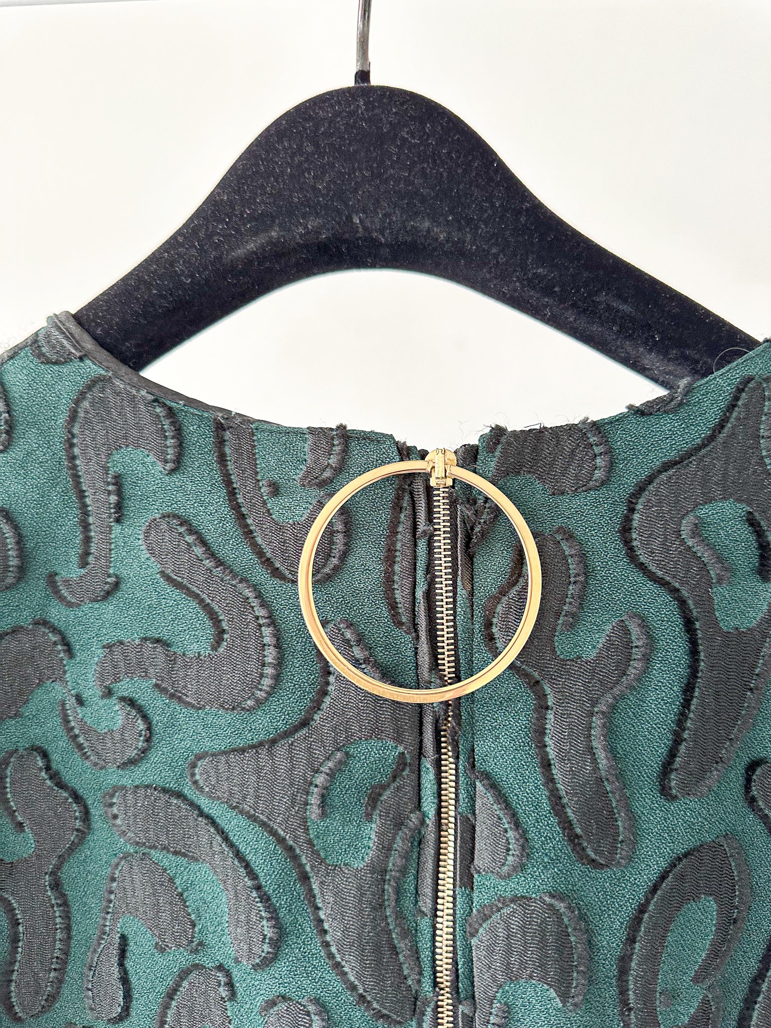 Marni Floral Green Black Embroidered Zipper Back Pleat Hem Dress