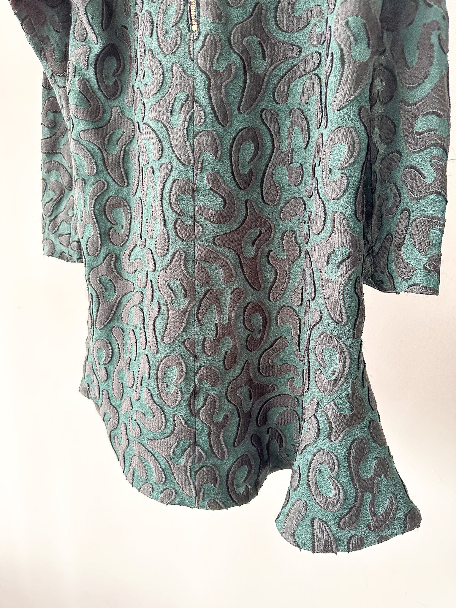 Marni Floral Green Black Embroidered Zipper Back Pleat Hem Dress