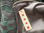 Marni Floral Green Black Embroidered Zipper Back Pleat Hem Dress