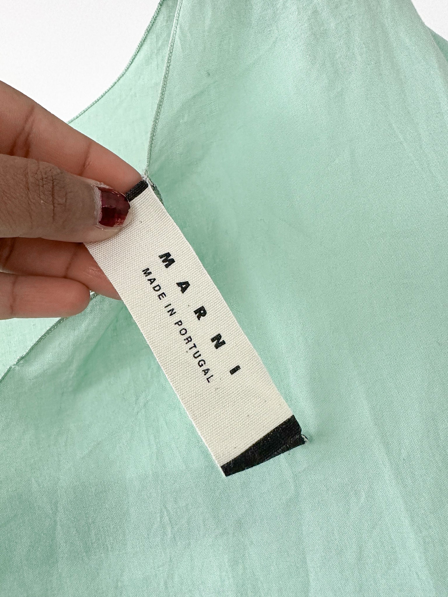 Marni Green Cotton Ruched Detail Babydoll Smock Top