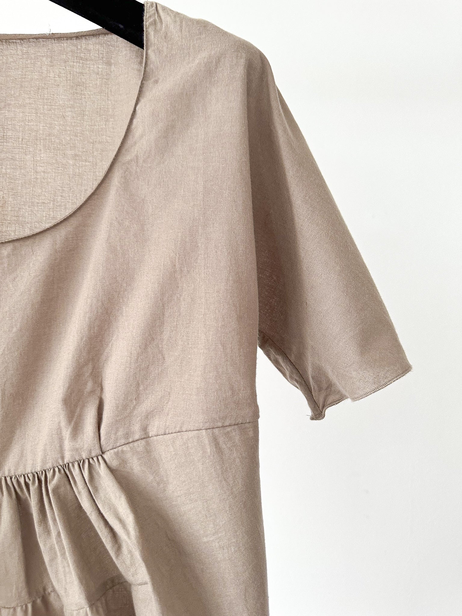 Marni Taupe Grey Cotton Ruched Detail Muslin Babydoll Smock Top