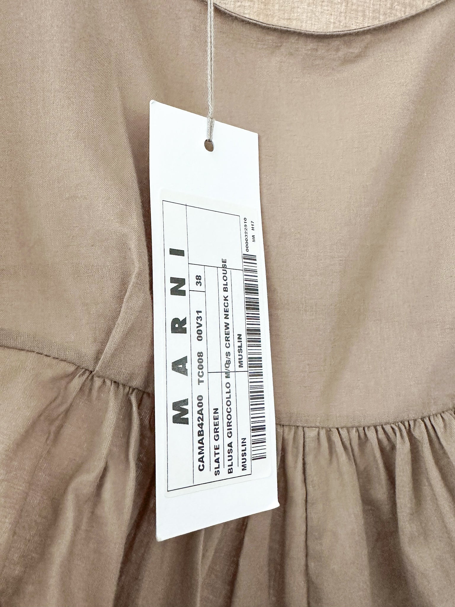 Marni Taupe Grey Cotton Ruched Detail Muslin Babydoll Smock Top