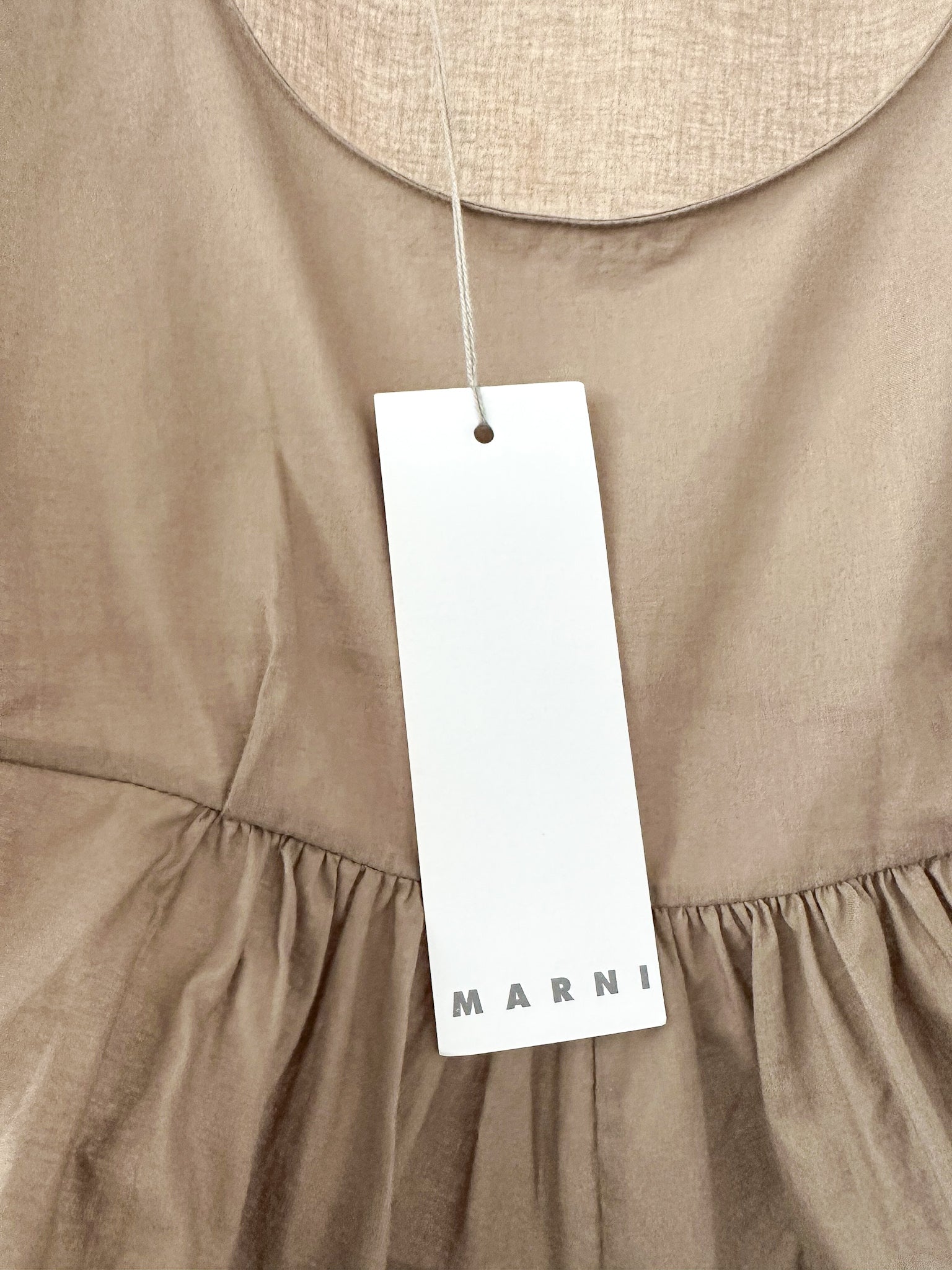 Marni Taupe Grey Cotton Ruched Detail Muslin Babydoll Smock Top