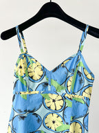 Moschino Lemon Print Amalfi Blue V-Neck Spaghetti Strap Dress