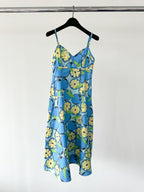 Moschino Lemon Print Amalfi Blue V-Neck Spaghetti Strap Dress