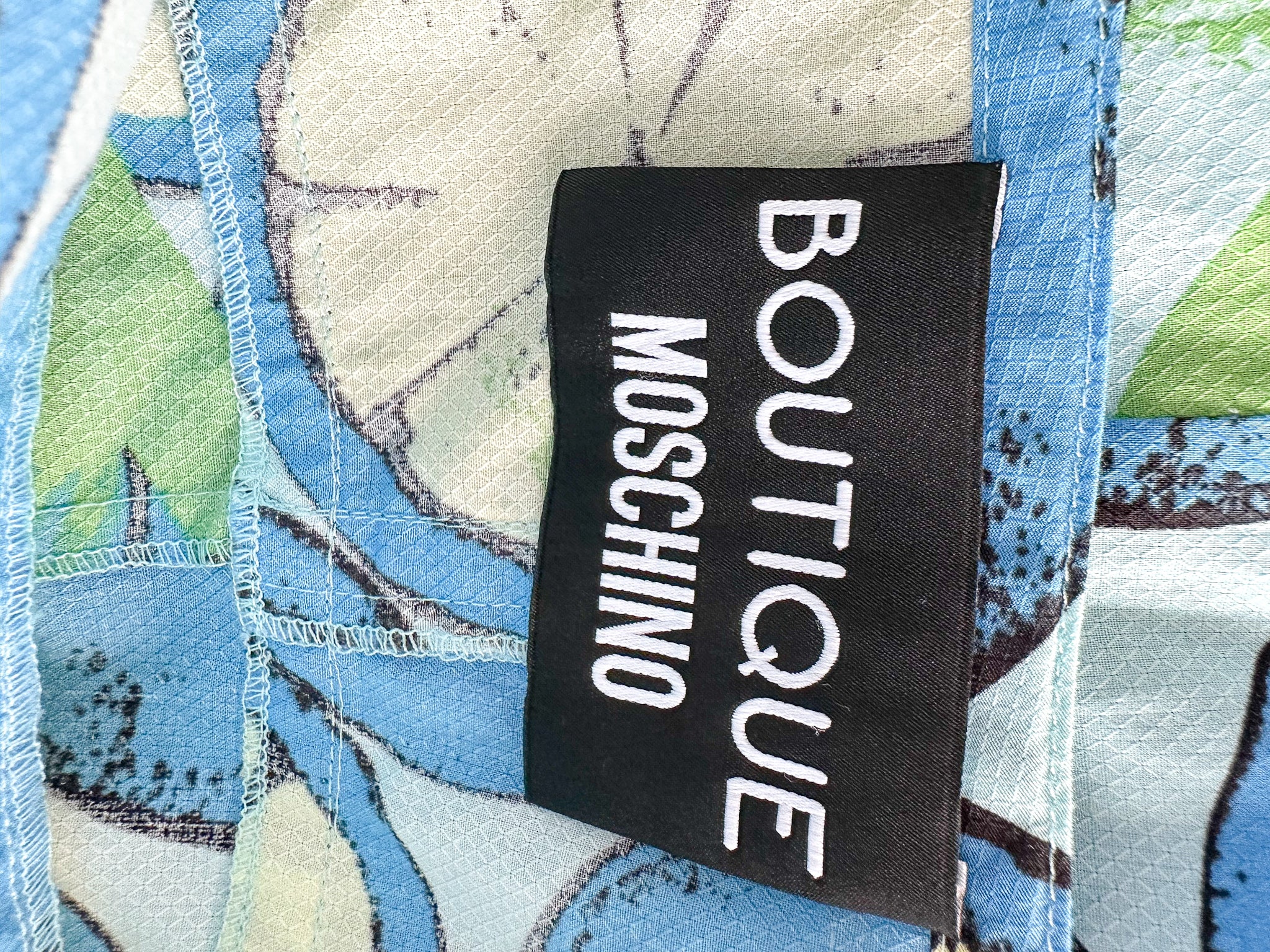 Moschino Lemon Print Amalfi Blue V-Neck Spaghetti Strap Dress