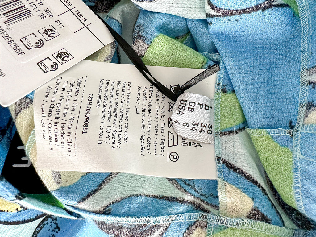 Moschino Lemon Print Amalfi Blue V-Neck Spaghetti Strap Dress