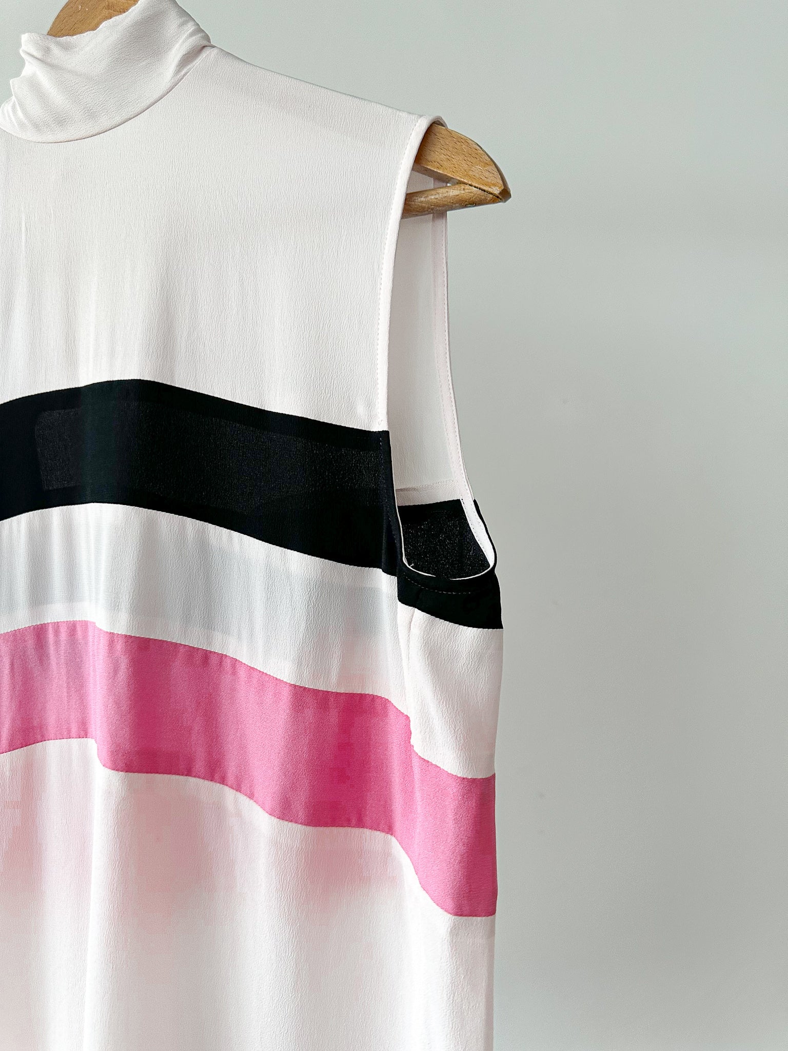 Marni Pink Stripe Detail Crepe Neck Tie Sleeveless Blouse