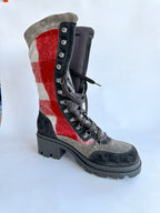 Emporio Armani Red Checked Wool Winter Suede Boots