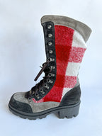 Emporio Armani Red Checked Wool Winter Suede Boots
