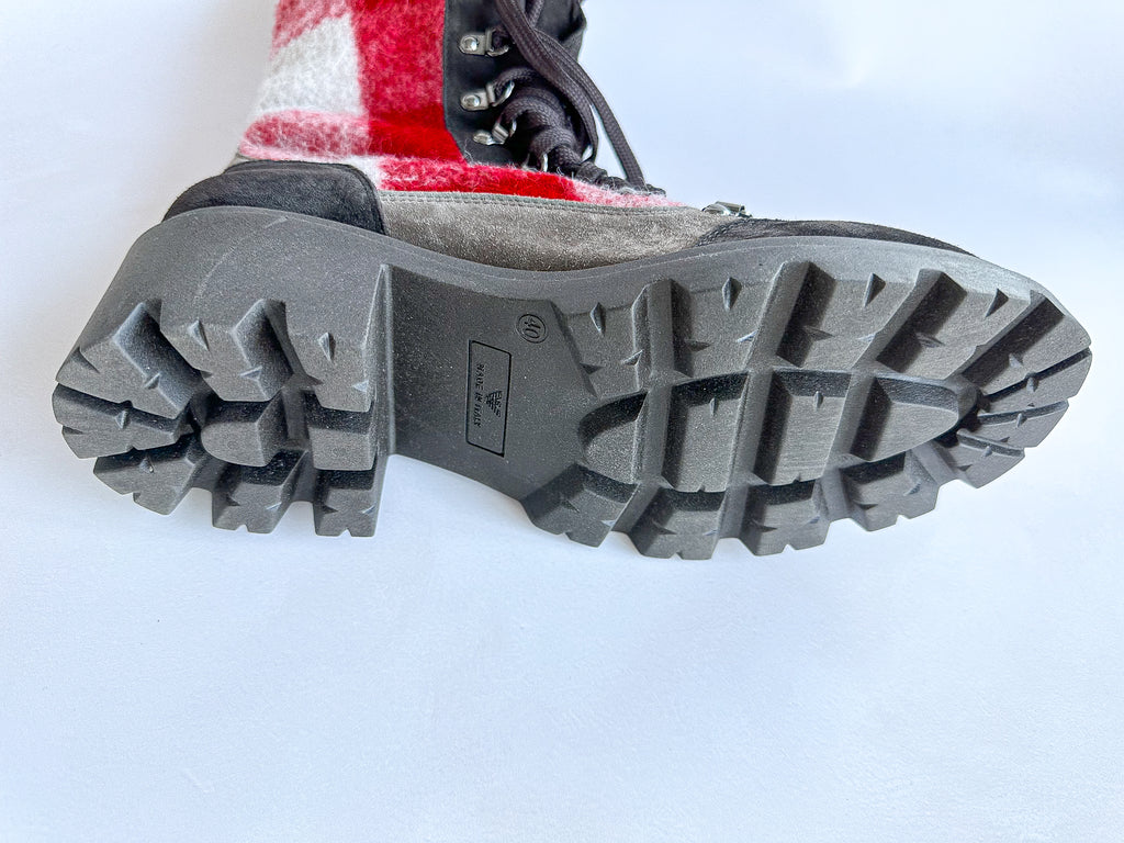 Emporio Armani Red Checked Wool Winter Suede Boots