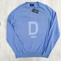 Drake's Sky Blue D Emblem Cashmere Cotton Mens Jumper - House Of Huntington
