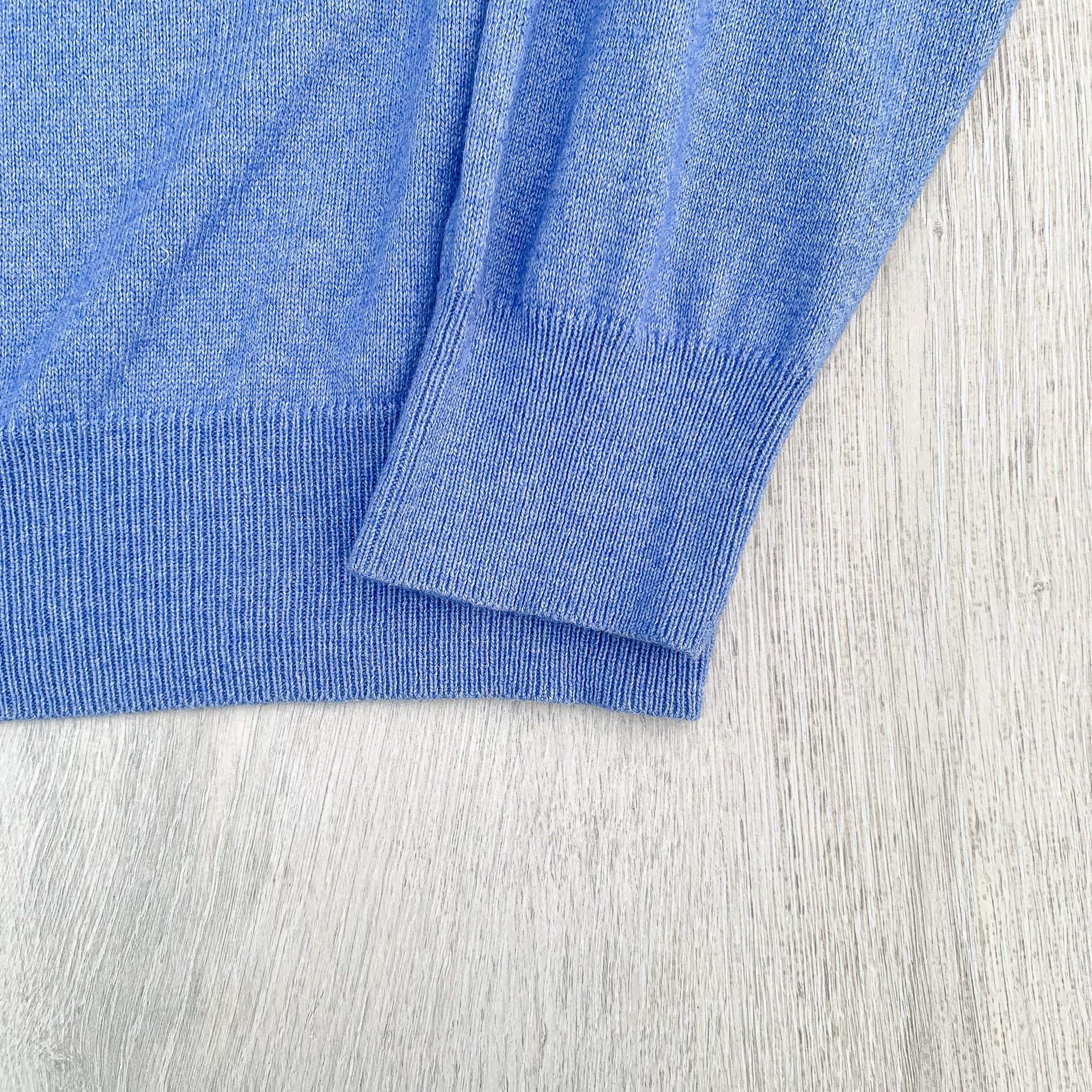 Drake's Sky Blue D Emblem Cashmere Cotton Mens Jumper - House Of Huntington