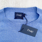 Drake's Sky Blue D Emblem Cashmere Cotton Mens Jumper - House Of Huntington