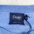 Drake's Sky Blue D Emblem Cashmere Cotton Mens Jumper - House Of Huntington
