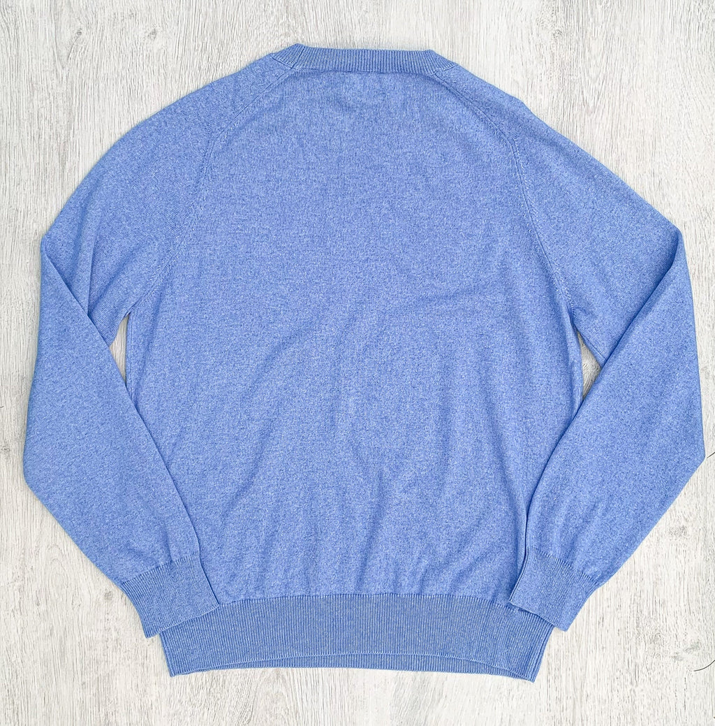 Drake's Sky Blue D Emblem Cashmere Cotton Mens Jumper - House Of Huntington