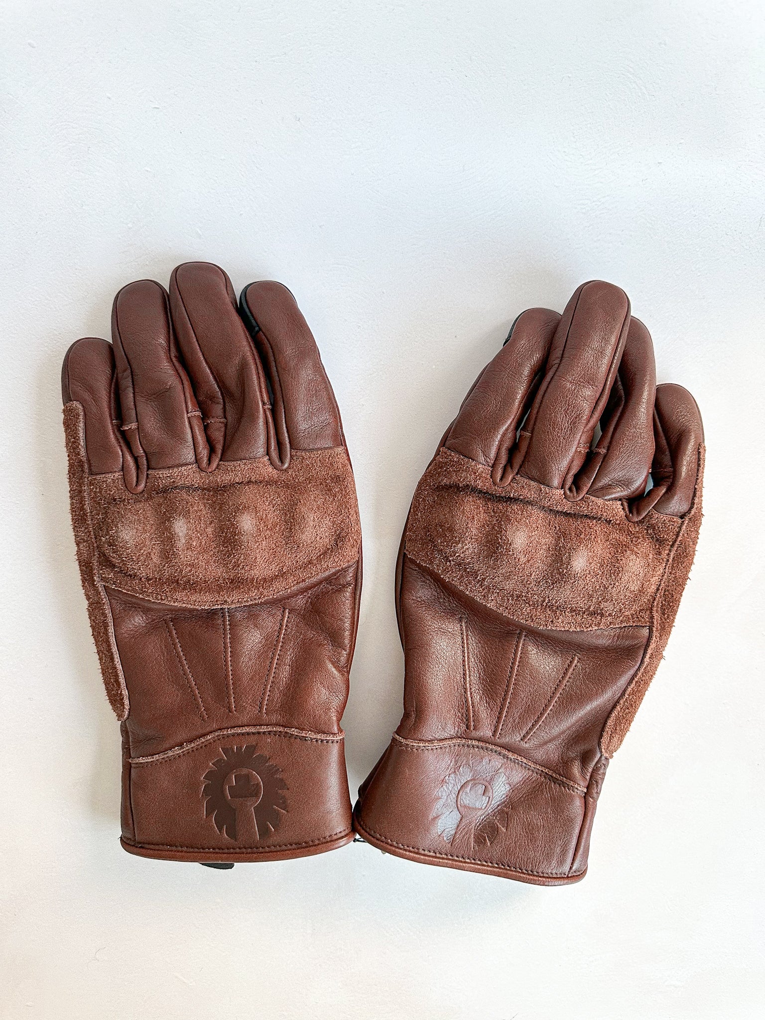 Belstaff Brown Leather Logo Clinch Motorcycle Gloves