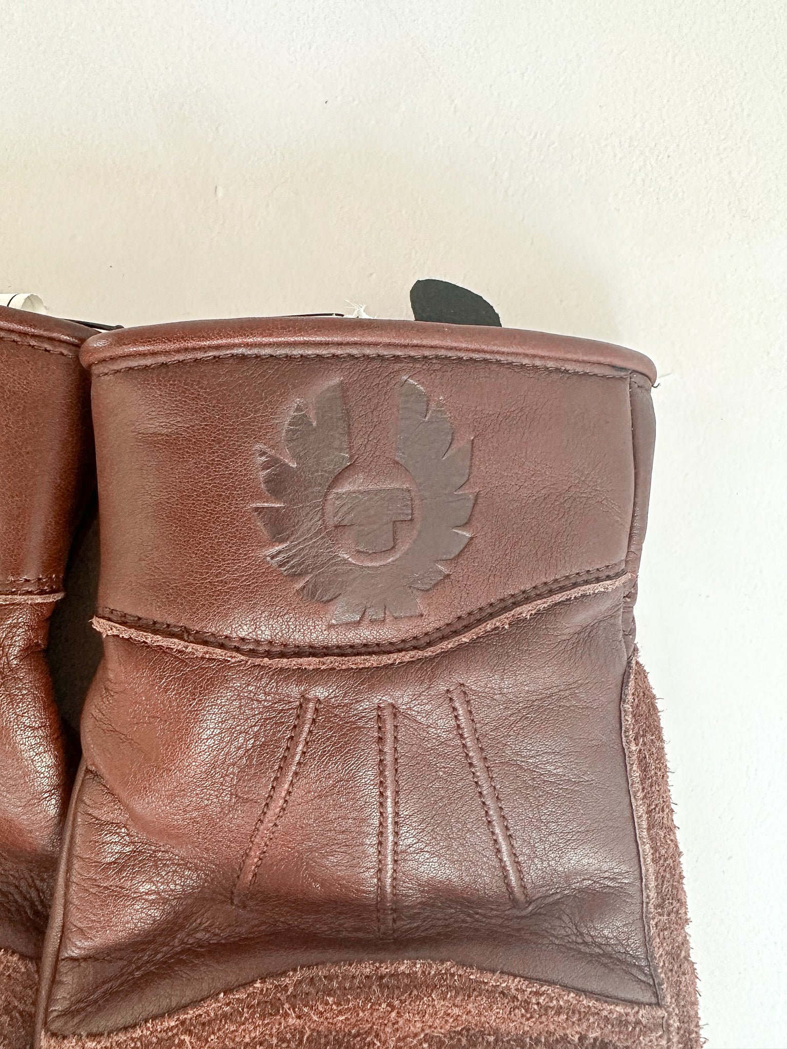 Belstaff Brown Leather Logo Clinch Motorcycle Gloves