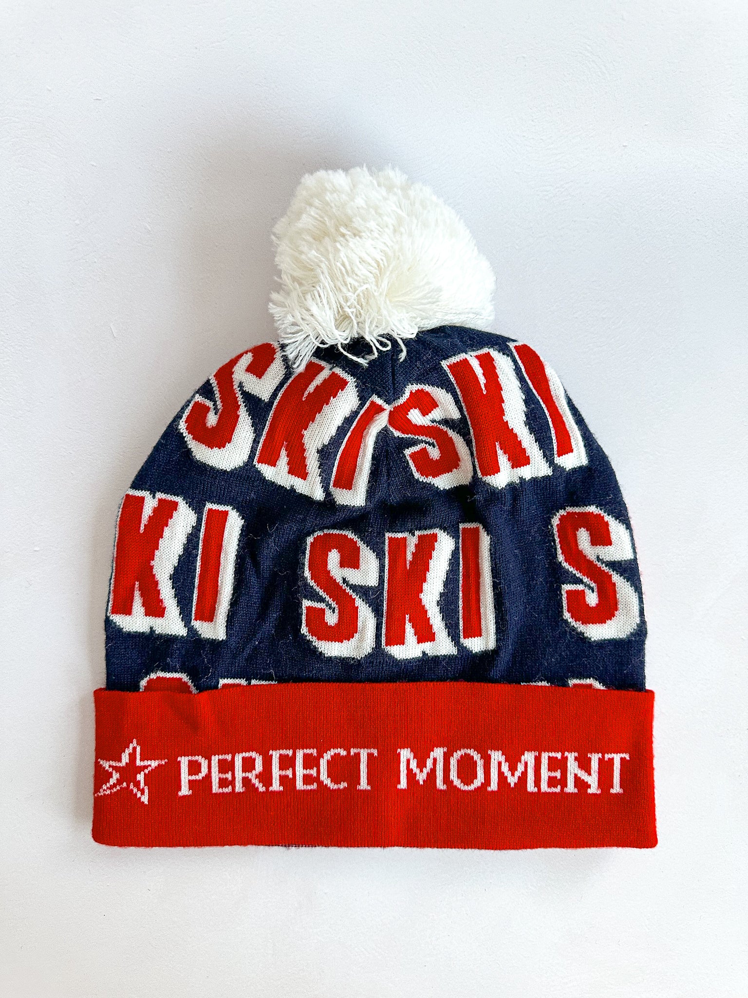 Perfect Moment Bobble Knit Ski Print Logo Beanie Hat