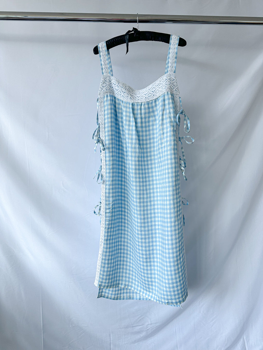 Sleeper Greta Gingham Blue White Pattern Linen Midi Dress