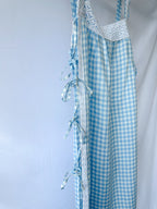 Sleeper Greta Gingham Blue White Pattern Linen Midi Dress