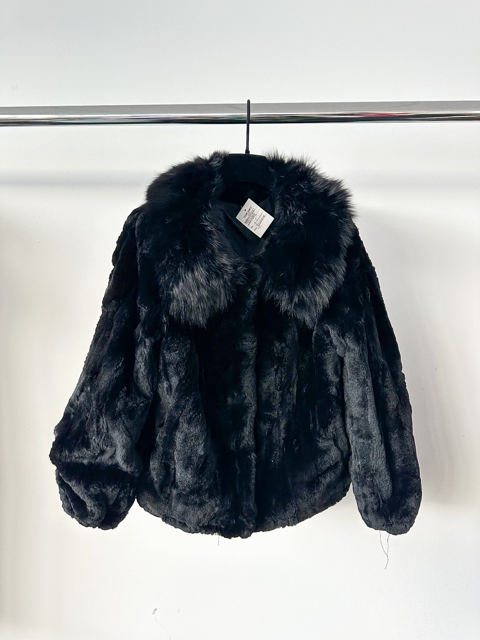 Black Genuine Fox Fur Collar Jacket