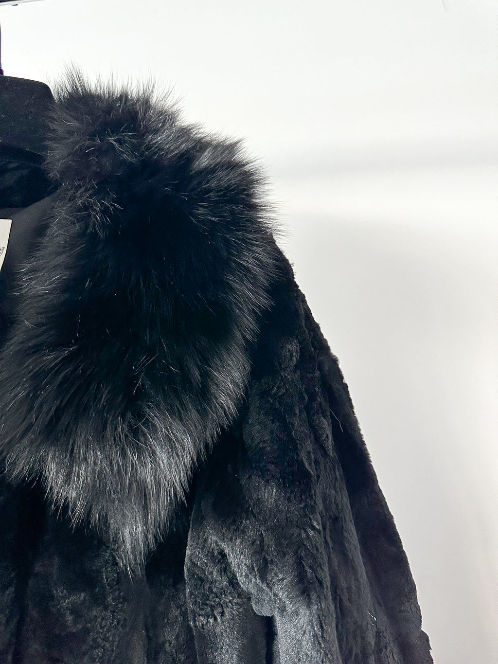 Black Genuine Fox Fur Collar Jacket