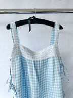 Sleeper Greta Gingham Blue White Pattern Linen Midi Dress