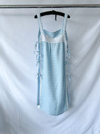 Sleeper Greta Gingham Blue White Pattern Linen Midi Dress