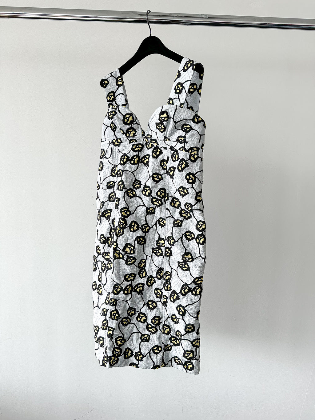 Marni Blue Floral Print Jacquard Textured Satin Woven Dress